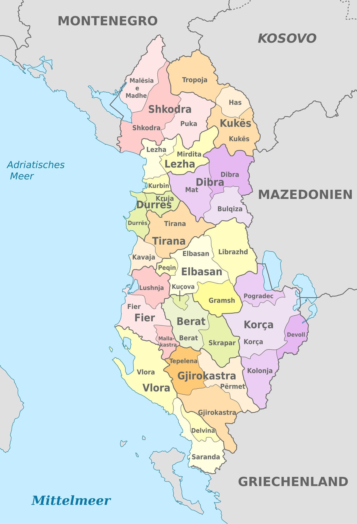মানচিত্র আলবেনিয়া এর রাজনৈতিক