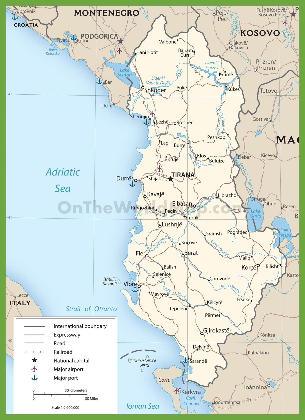 আলবেনিয়া রাস্তা মানচিত্র